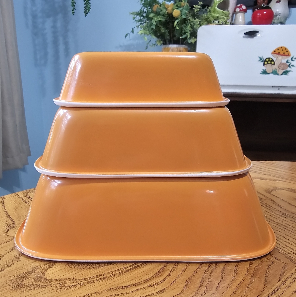 Set Of 3 Nesting Orange Corelle Vitrelle Baking Dishes Casserole